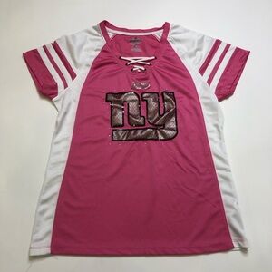 Majestic New York Giants Women’s Pink And White V Neck Jersey Sequined large